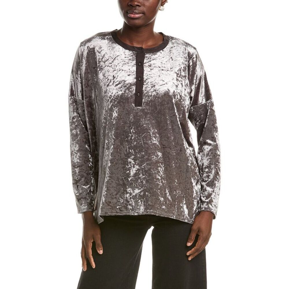 Johnny Was Womens Velvet Boxy Top, Gray